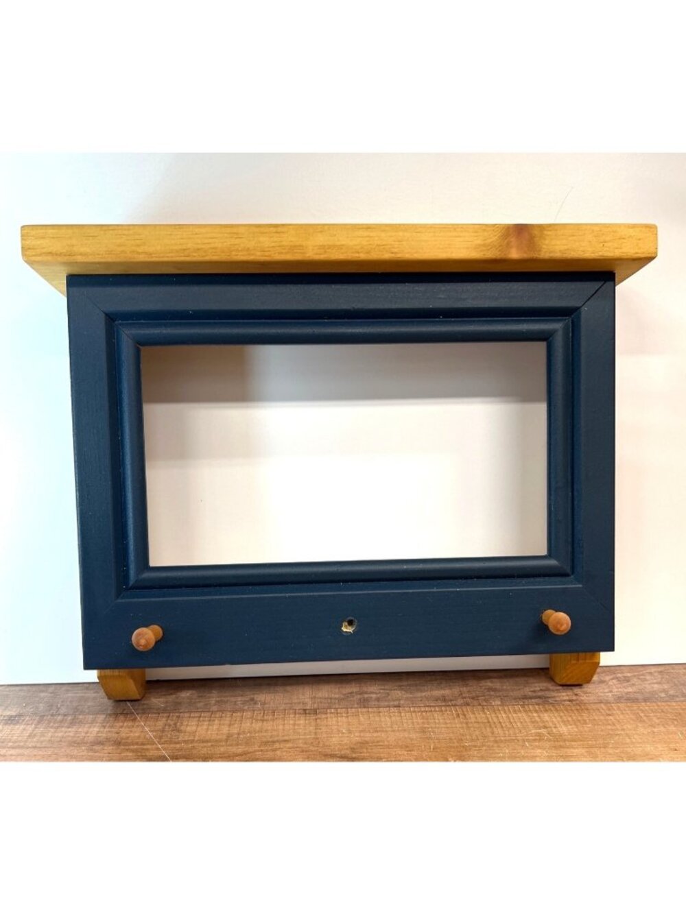 Wooden Wall Shelf Frame & Natural Top Rustic Display For Photos or Cross Stitch